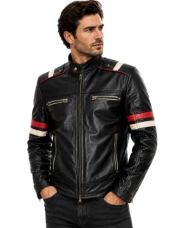Vintage Cafe Racer Retro Leather Jacket