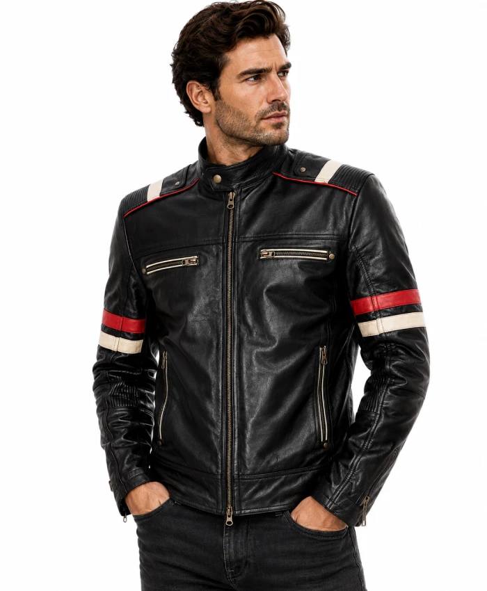 Vintage Cafe Racer Retro Leather Jacket