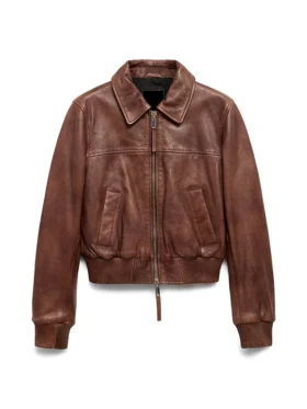 Jenna Brown Classic Collar Leather Jacket Main