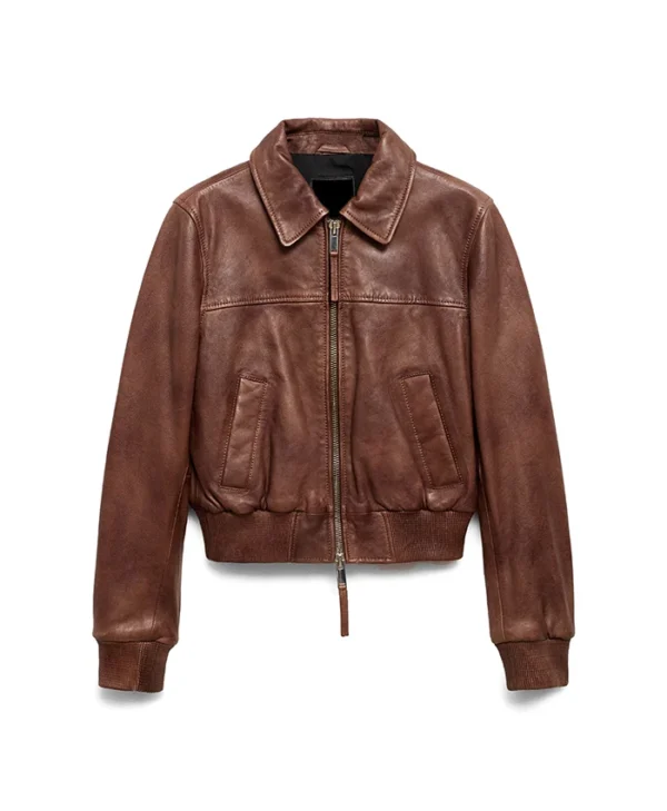 Jenna Brown Classic Collar Leather Jacket Main