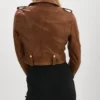 Jenna Women Waxed Leather Jacket Brown Back