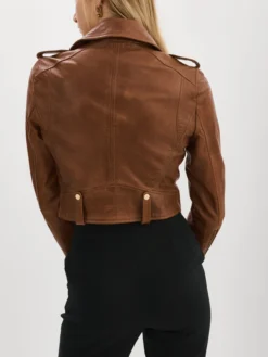 Jenna Women Waxed Leather Jacket Brown Back