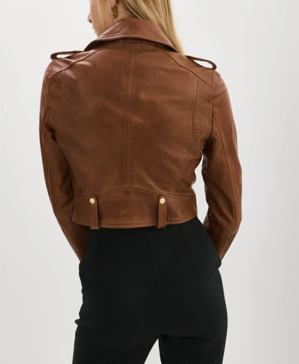 Jenna Women Waxed Leather Jacket Brown Back