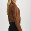 Jenna Women Waxed Leather Jacket Brown Side