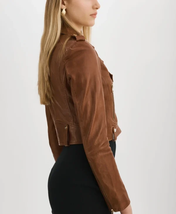 Jenna Women Waxed Leather Jacket Brown Side