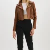 Jenna Women Waxed Leather Jacket Brown Stand