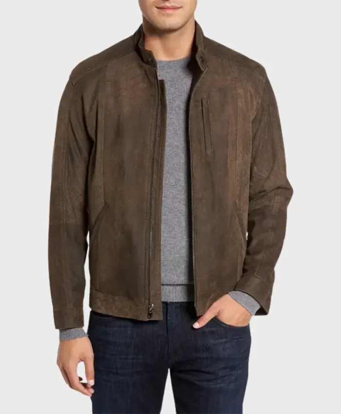 Jimmy Mens Suede Biker Jacket Front