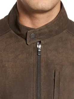 Jimmy Mens Suede Biker Jacket Snap