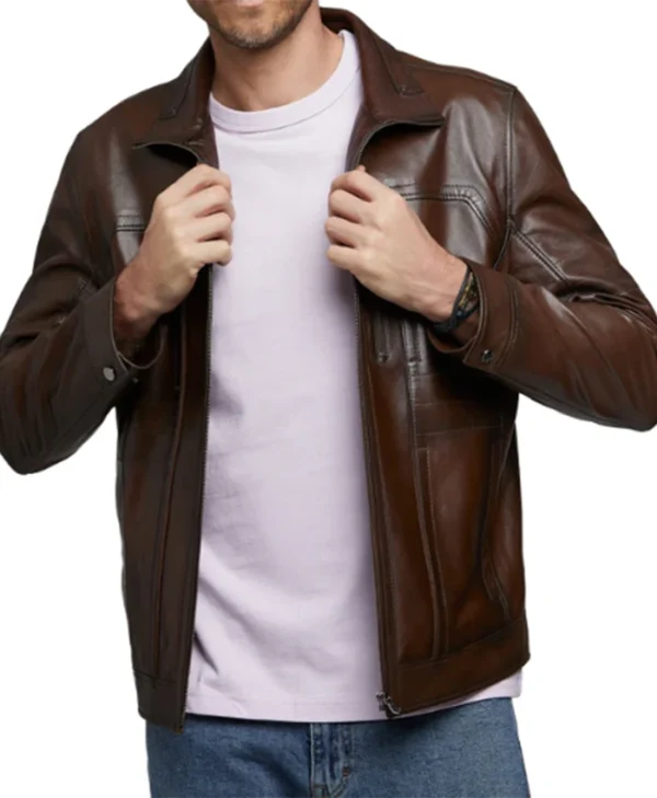 Jimmy Stylish Cowboy Leather Jacket Collar