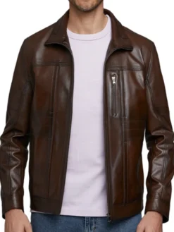Jimmy Stylish Cowboy Leather Jacket Zipper