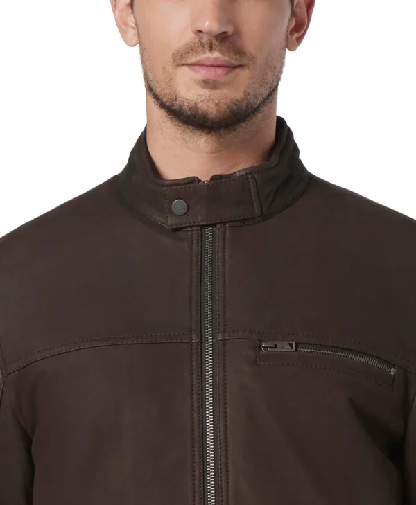 Jon Mens Genuine Suede Biker Leather Jacket Collar