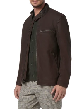 Jon Mens Genuine Suede Biker Leather Jacket Side