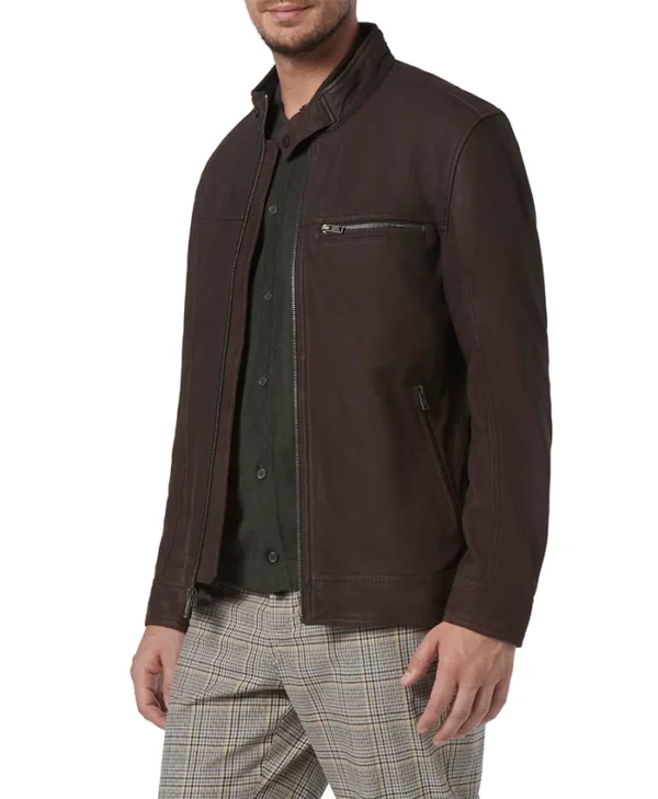 Jon Mens Genuine Suede Biker Leather Jacket Side