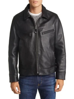 Jonson Mens Leather Shearling Jacket Collar