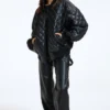 Julia Quilted Bomber Leather Jacket Stand Up