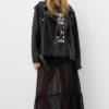 Kate Women Black Moto Leather Jacket Stand Up