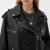 Kate Women Black Moto Leather Jacket Zipper