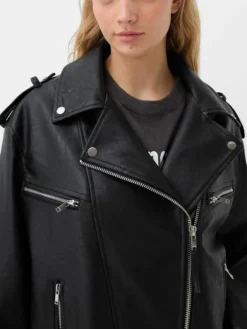 Kate Women Black Moto Leather Jacket Zipper