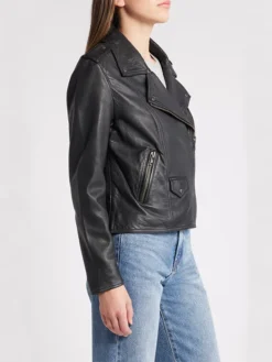 Lana Women Leather Motorcycle Jacket Black Studded Side