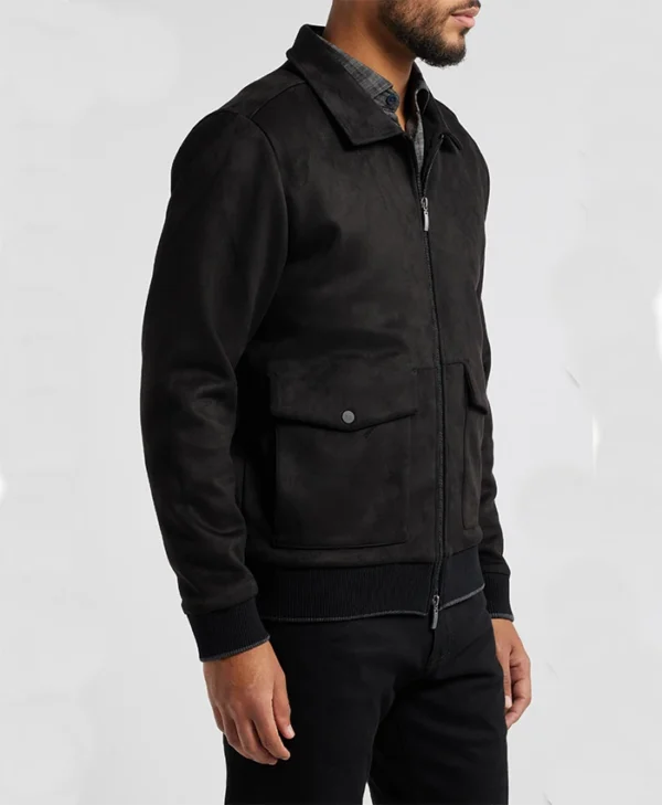 Lawrence Black Suede Bomber Jacket Side