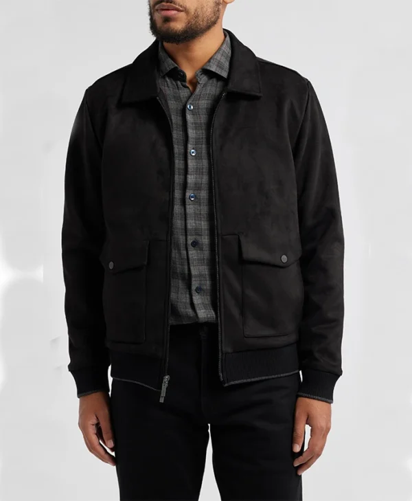 Lawrence Black Suede Bomber Jacket Zipper
