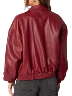 Lily Maroon Bomber Jacket Women Back