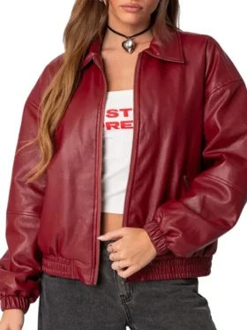Lily Maroon Bomber Jacket Women Main