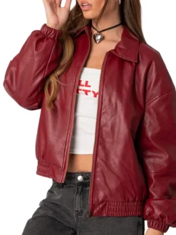 Lily Maroon Bomber Jacket Women Sleeves
