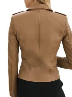 Lora Womens Beige Leather Jacket Back