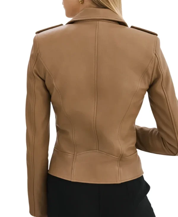 Lora Womens Beige Leather Jacket Back