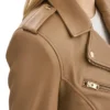 Lora Womens Beige Leather Jacket Collar