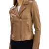 Lora Womens Beige Leather Jacket Main