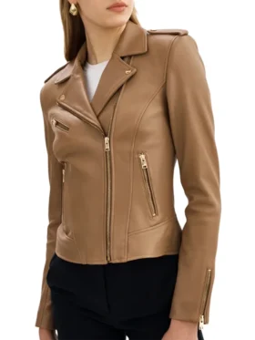 Lora Womens Beige Leather Jacket Main