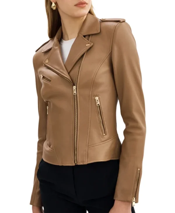 Lora Womens Beige Leather Jacket Main