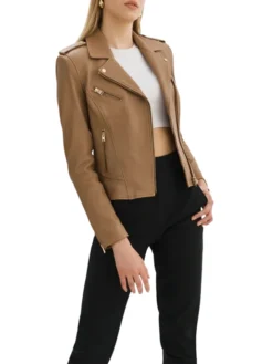 Lora Womens Beige Leather Jacket Style