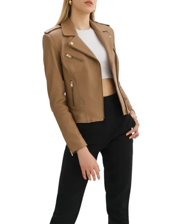 Lora Womens Beige Leather Jacket Style
