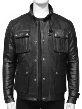 Men’s 4 Pockets Black Leather Jacket Main