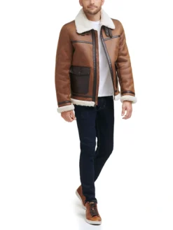 Mens Aviator Leather Jacket Stand Up