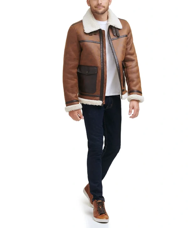 Mens Aviator Leather Jacket Stand Up