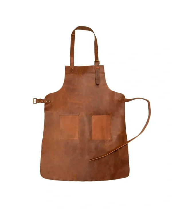 Mens BBQ Kitchen Leather Apron Cooking Front
