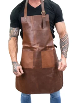 Mens BBQ Kitchen Leather Apron Cooking Main