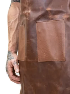 Mens BBQ Kitchen Leather Apron Cooking Pockets