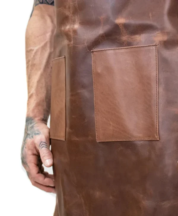 Mens BBQ Kitchen Leather Apron Cooking Pockets
