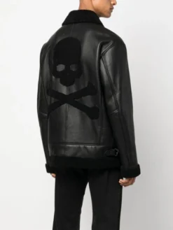 Mens Black Skull Printed B3 Sheepskin Jacket Back