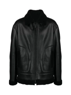 Mens Black Skull Printed B3 Sheepskin Jacket Front