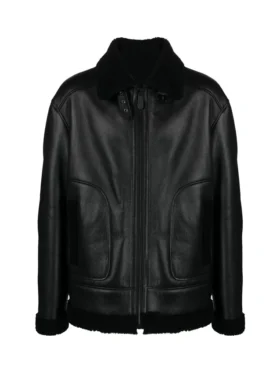 Men's Black Skull Printed B3 Sheepskin Jacket Front