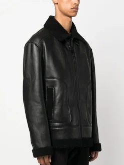 Mens Black Skull Printed B3 Sheepskin Jacket Side