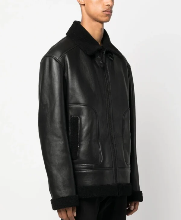 Mens Black Skull Printed B3 Sheepskin Jacket Side