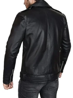 Mens Brando Black Leather Biker Jacket Back