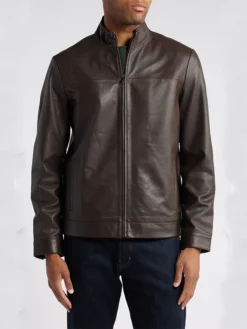Mens Brown Leather Jacket Zipper